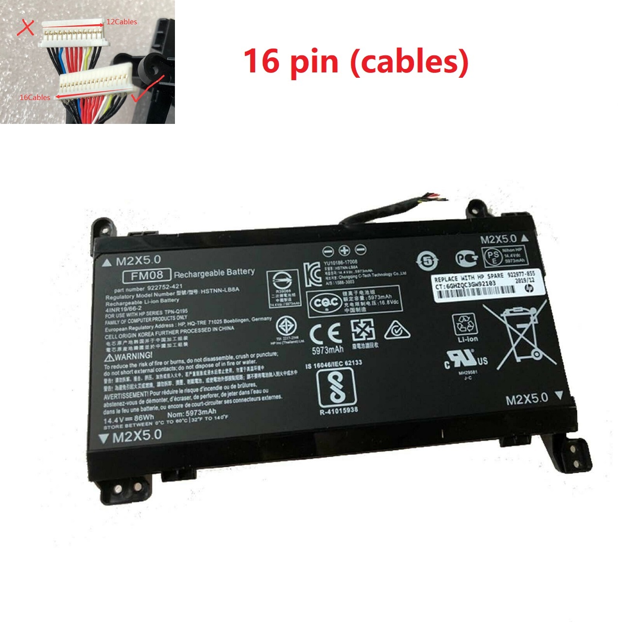 16 pin HP Omen 17-AN014NG HSTNN-LB8A 922752-421 HQ-TRE TPN-Q195 kompatybilny bateria