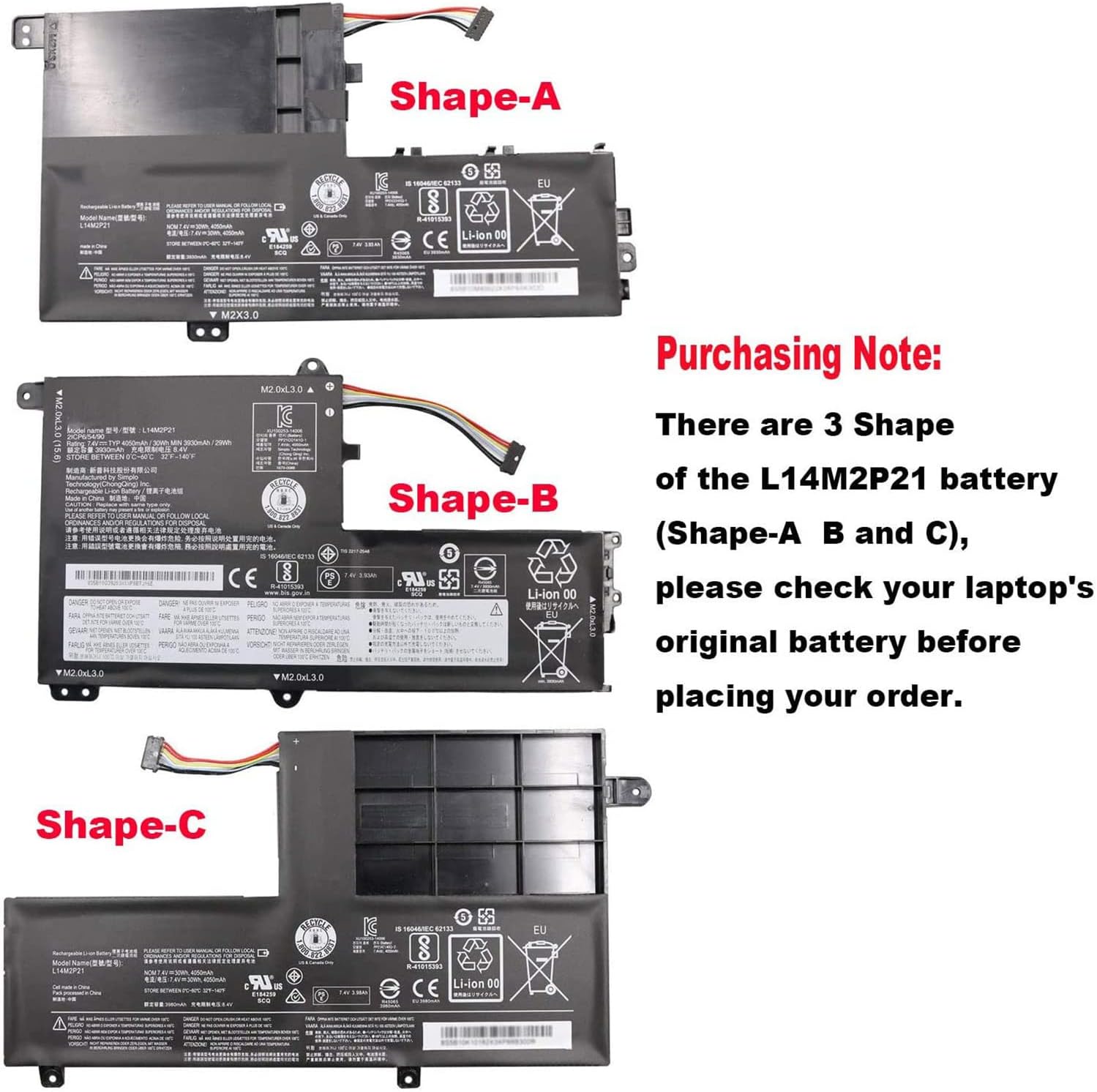 Modal Additional Images for Lenovo Flex 3 1470 1570 IdeaPad 300s-14ISK 500s-14ISK Yoga 500-14ACL Baterii